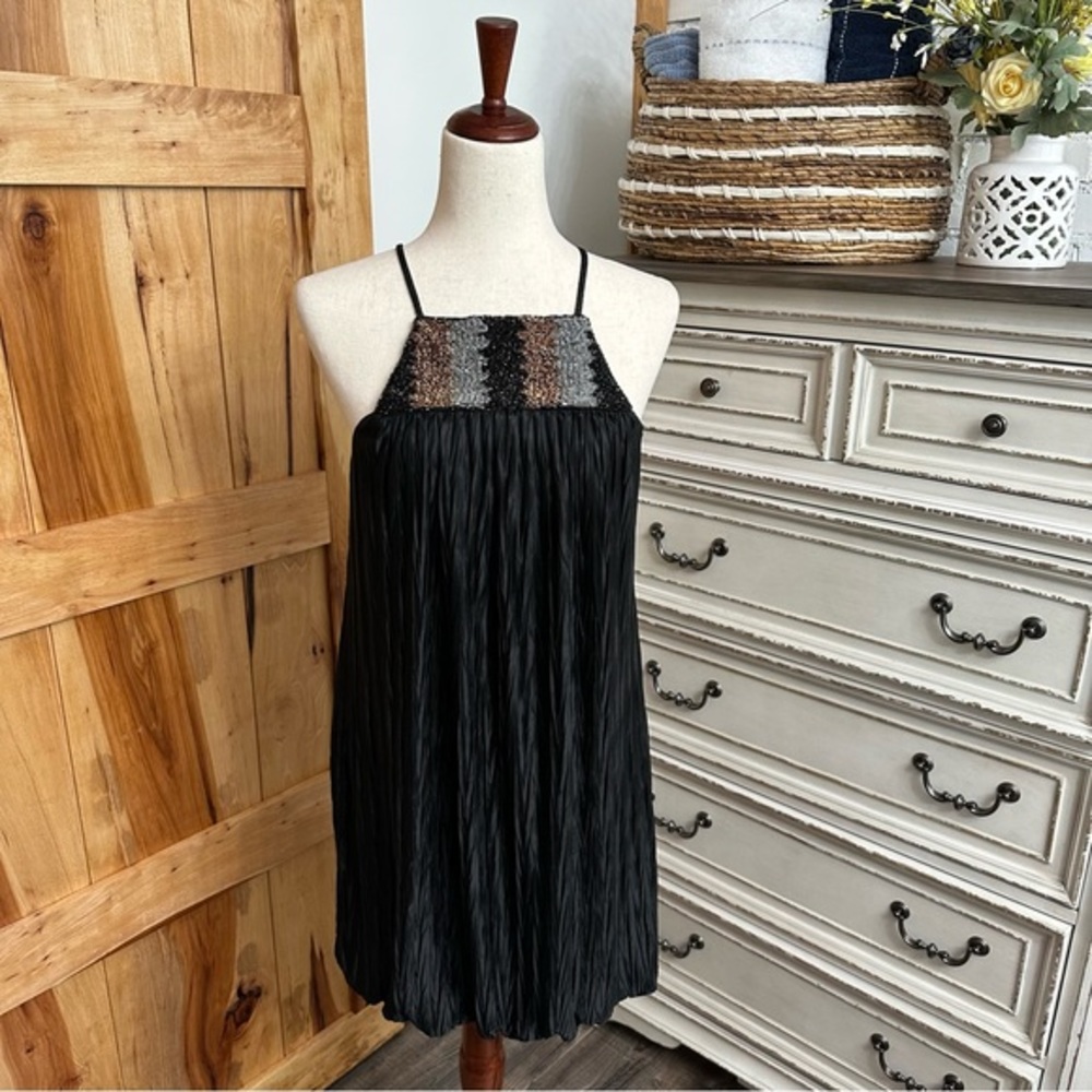 Black Jodi Kristopher Dress with gold/silver beading Jr's Med